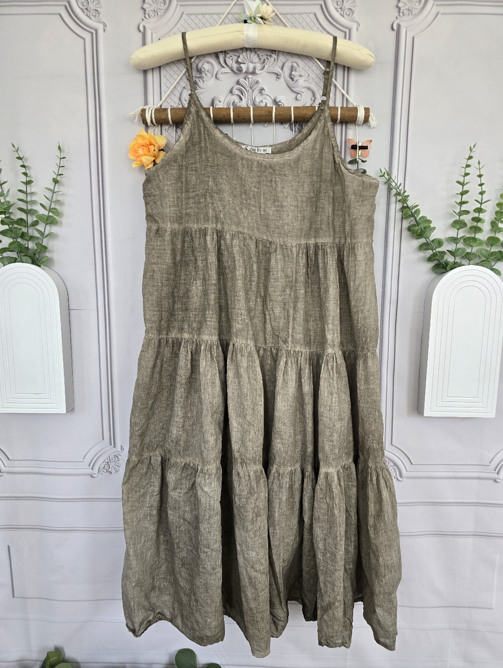 Dee No Apparel Grunge Distressed Tiered 100% Cotton Prairie Cami Midi Work Dress